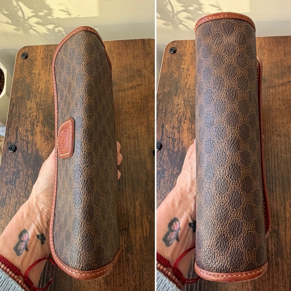 Celine Macadam Clutch Pouch Brown Canvas Leather Trim - Picture 3 of 12